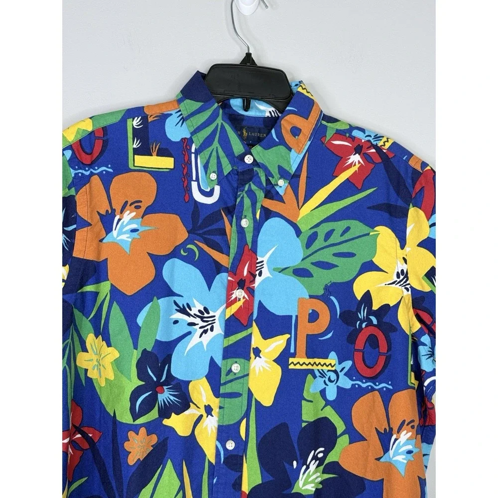 Polo Ralph Lauren AOP Tropical Print Oxford SS Button Up Dress Shirt Camp Large